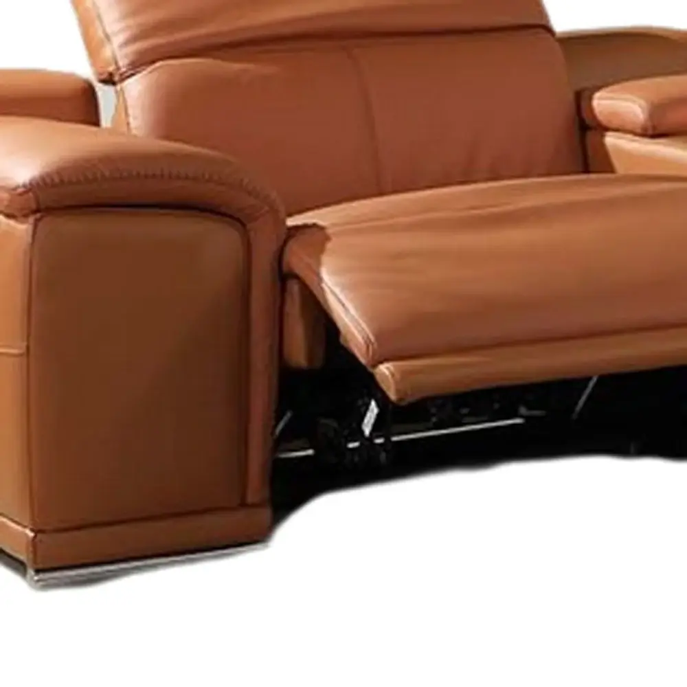 Camel Italian Leather Power Reclining U Shaped Eight Piece Corner Sectional With Console - Image 5