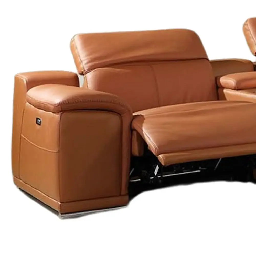 Camel Italian Leather Power Reclining U Shaped Eight Piece Corner Sectional With Console - Image 6