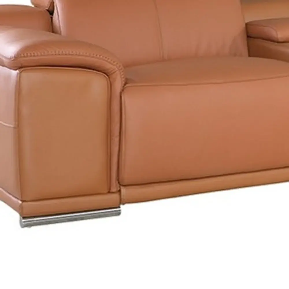 Camel Italian Leather Power Reclining U Shaped Seven Piece Corner Sectional With Console - Image 5