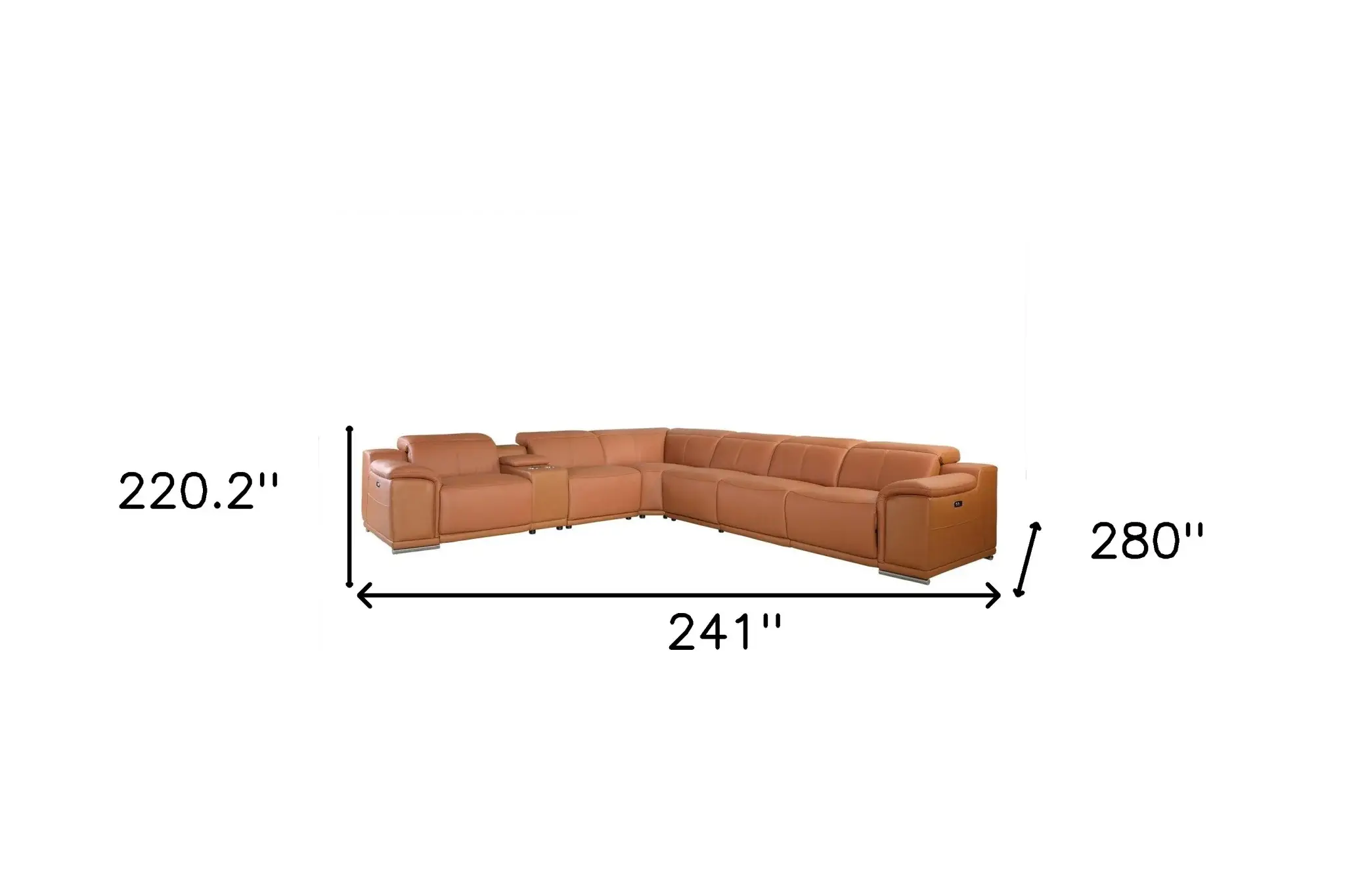 Camel Italian Leather Power Reclining U Shaped Seven Piece Corner Sectional With Console - Image 8