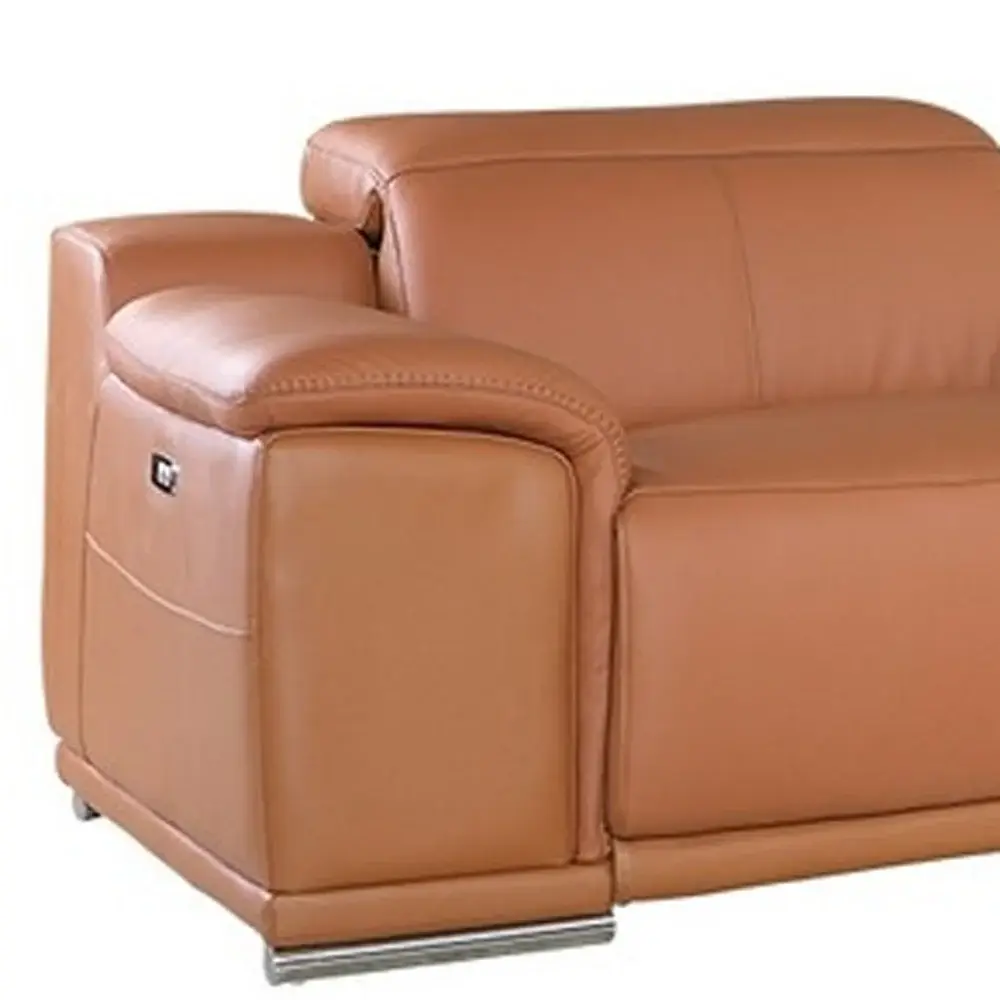 Camel Italian Leather Power Reclining U Shaped Seven Piece Corner Sectional With Console - Image 5
