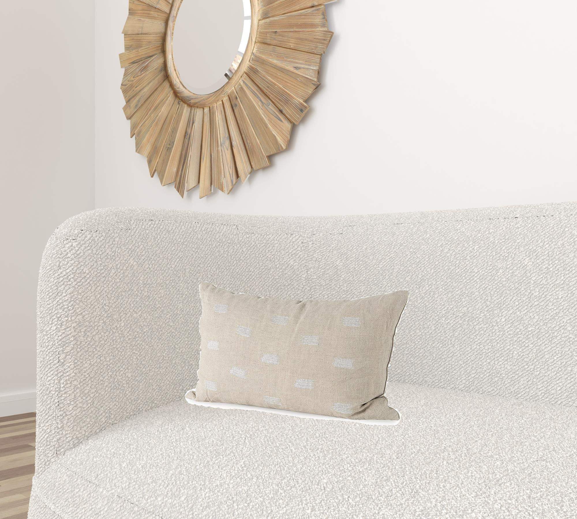 Canvas Beige And White Lumbar Accent Pillow Cover - Image 2