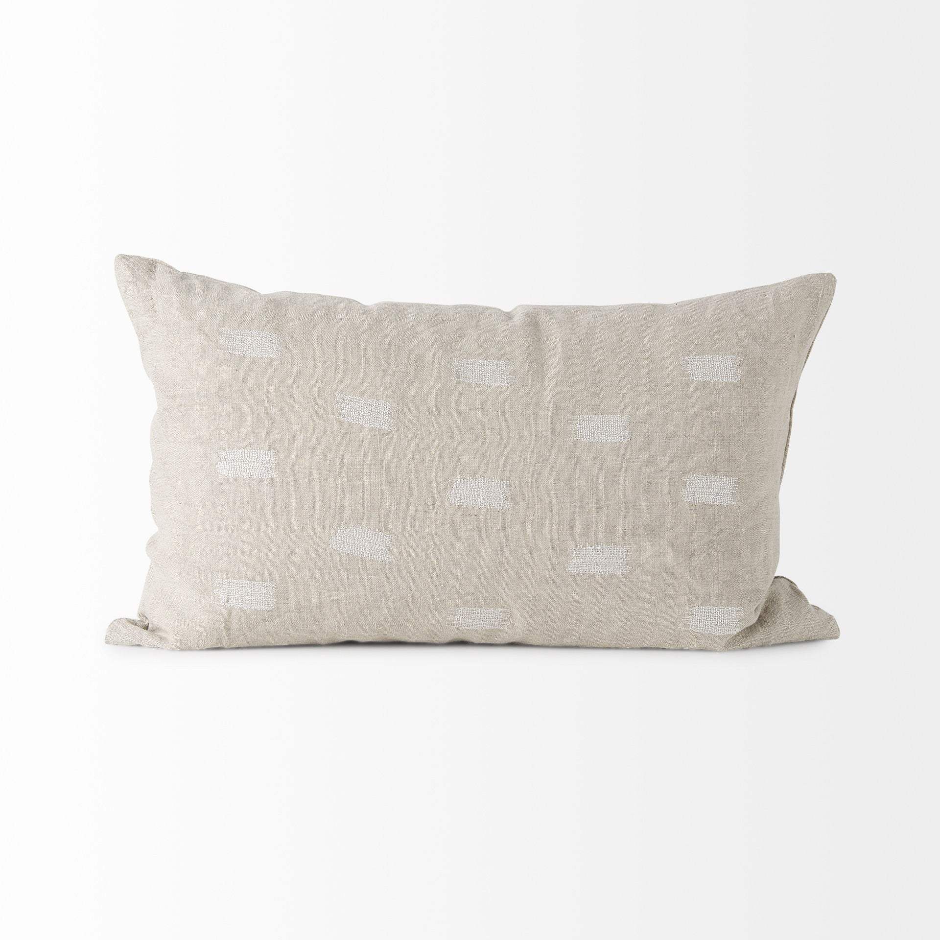 Canvas Beige And White Lumbar Accent Pillow Cover - Image 3