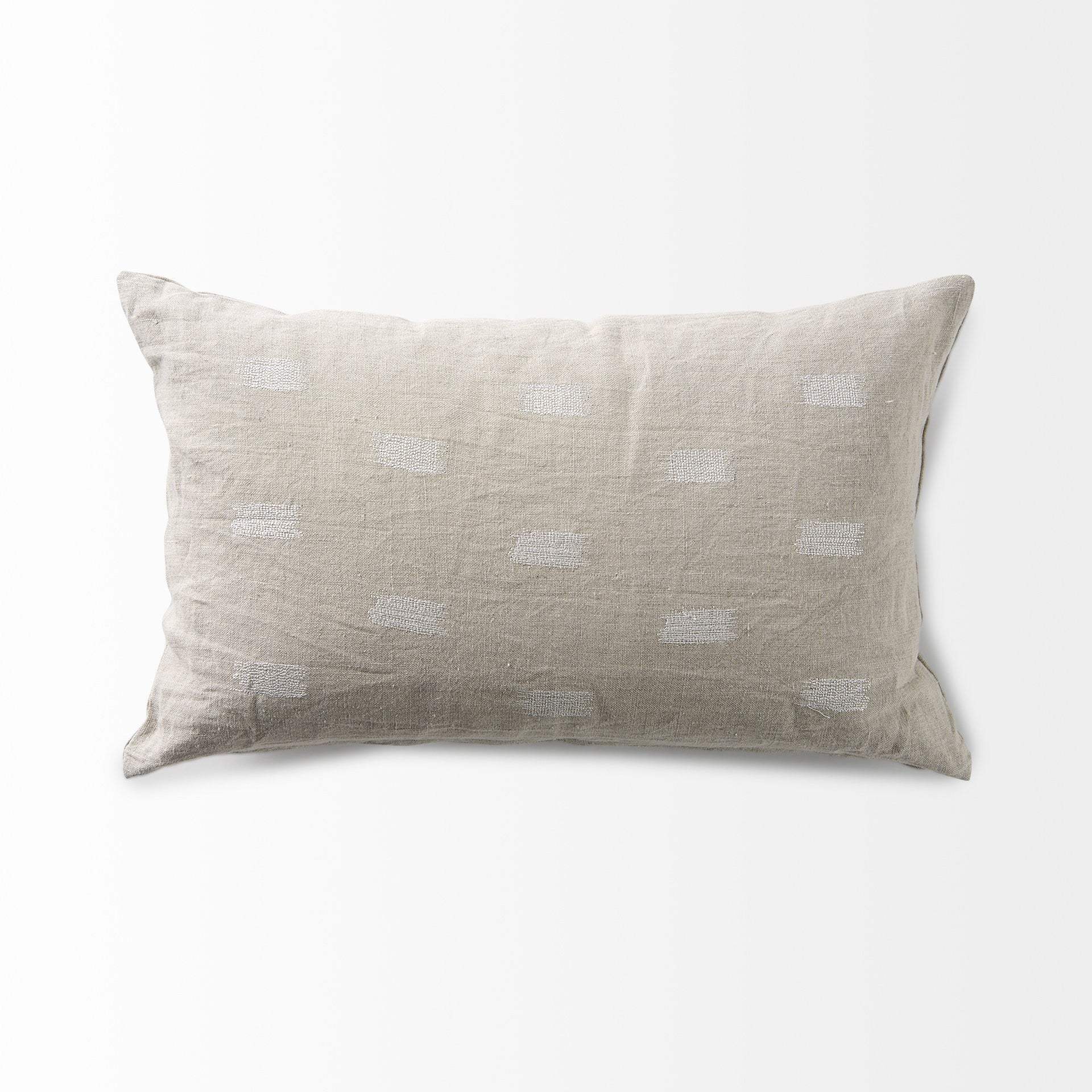Canvas Beige And White Lumbar Accent Pillow Cover - Image 6