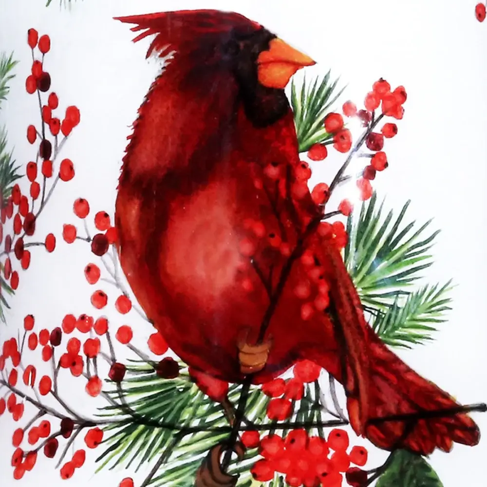 Cardinal Perched on Winter Berries Hand Painted Mouth Blown Glass Ornament - Image 3