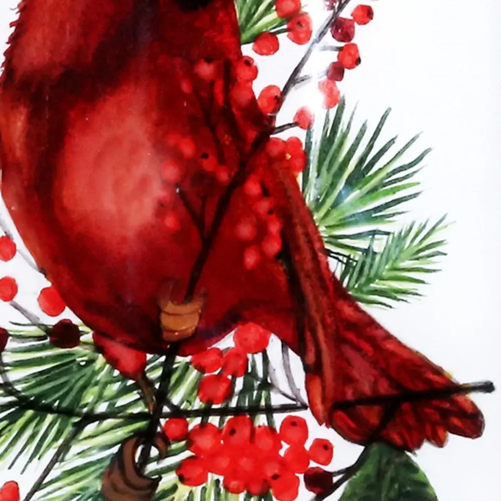 Cardinal Perched on Winter Berries Hand Painted Mouth Blown Glass Ornament - Image 4