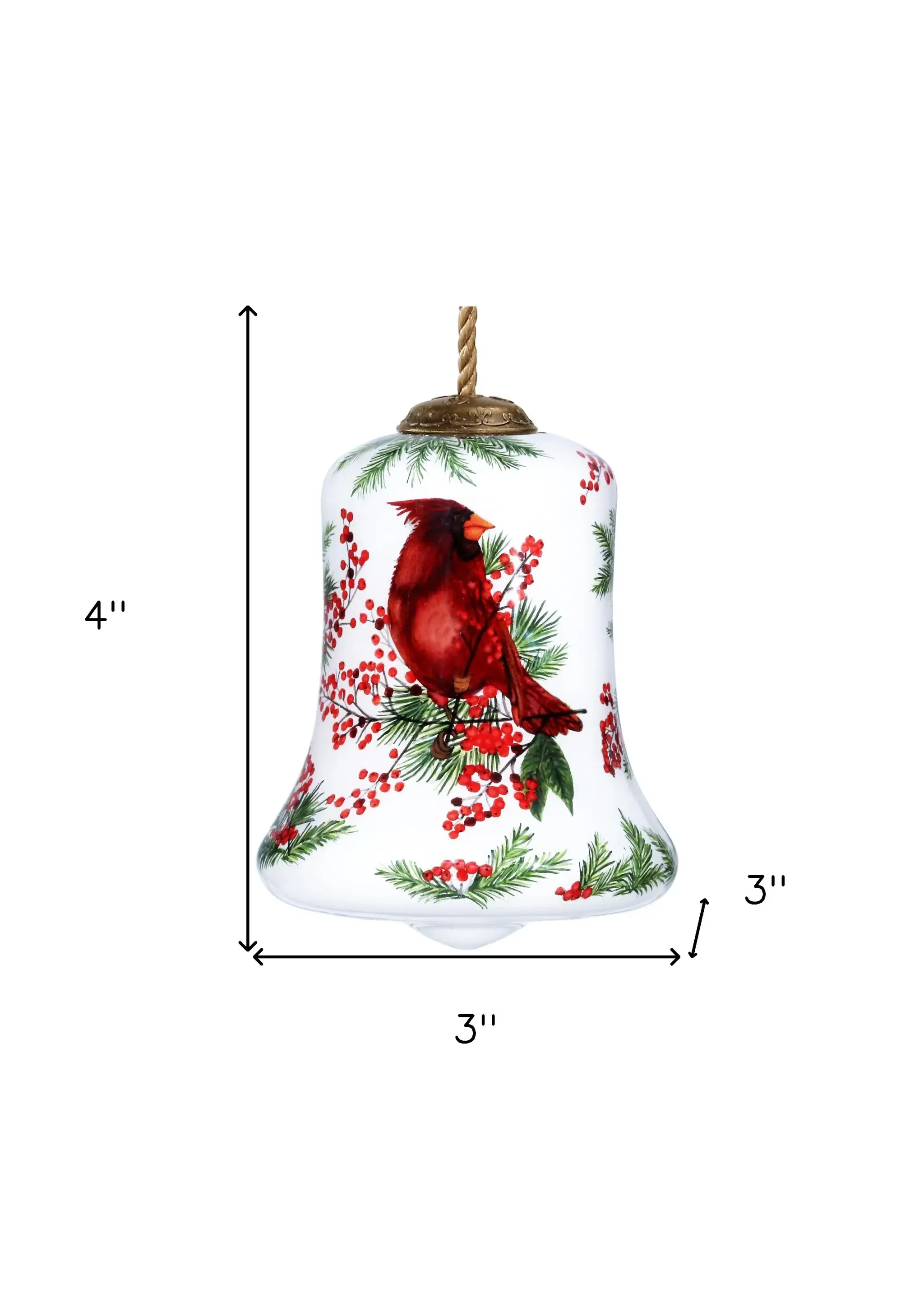 Cardinal Perched on Winter Berries Hand Painted Mouth Blown Glass Ornament - Image 5