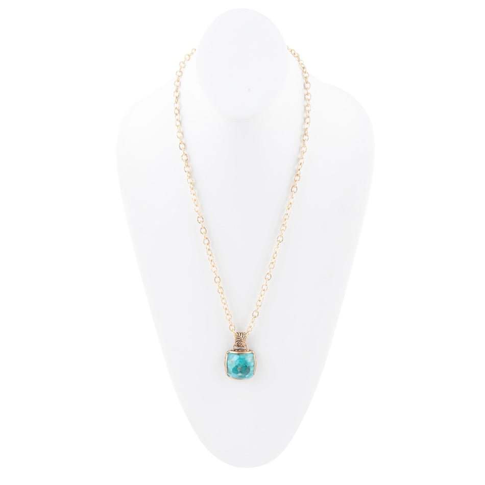 Carved Blue Turquoise Stone Golden Pendant Necklace - Image 3