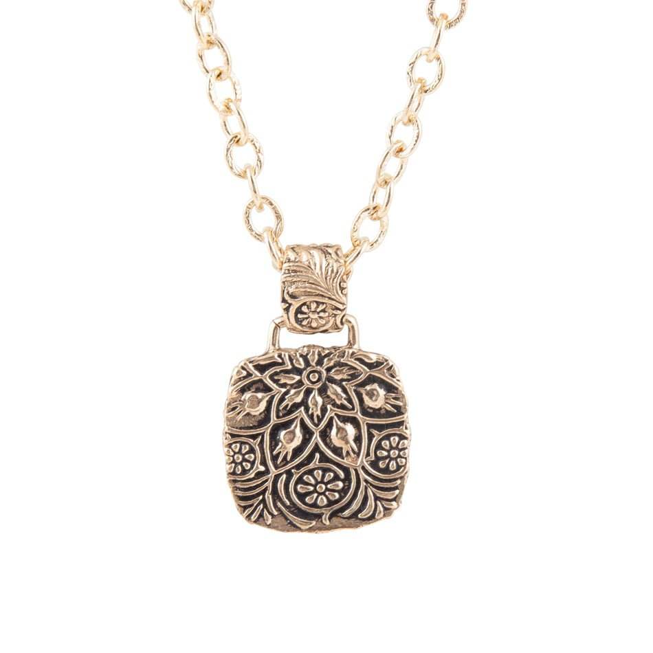 Carved Blue Turquoise Stone Golden Pendant Necklace - Image 4