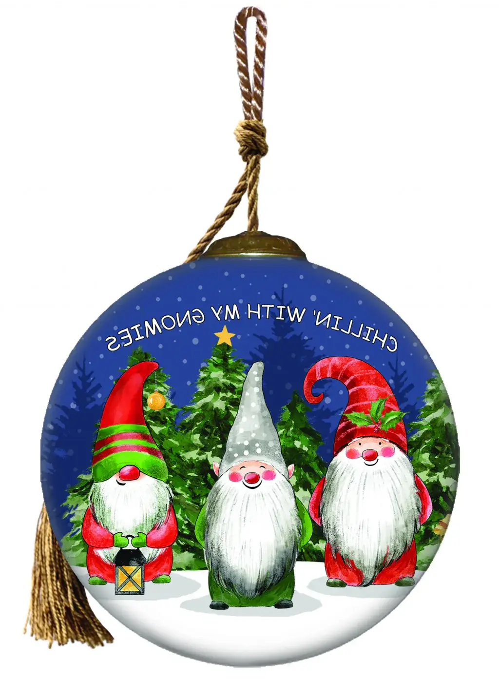 Casual Gnomes in Christmas Mode Hand Painted Mouth Blown Glass Ornament - Image 2