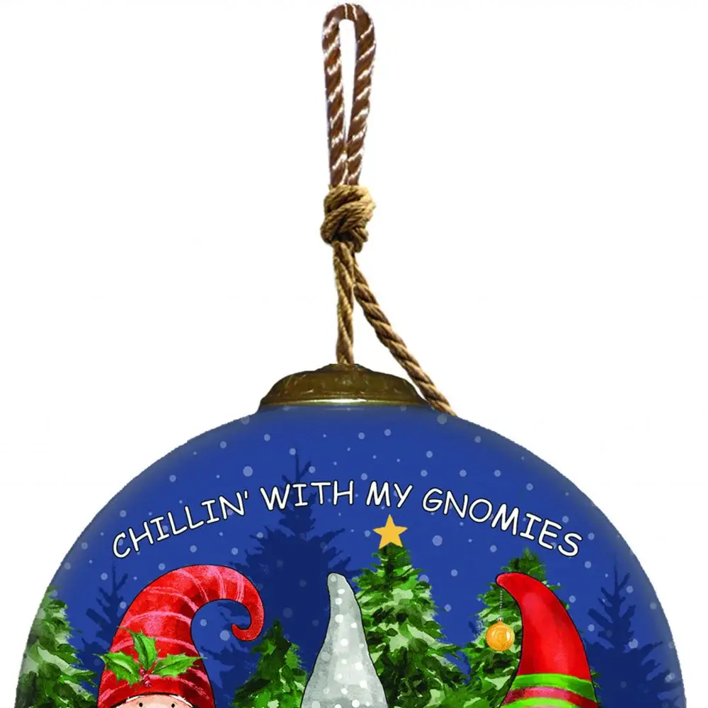 Casual Gnomes in Christmas Mode Hand Painted Mouth Blown Glass Ornament - Image 3