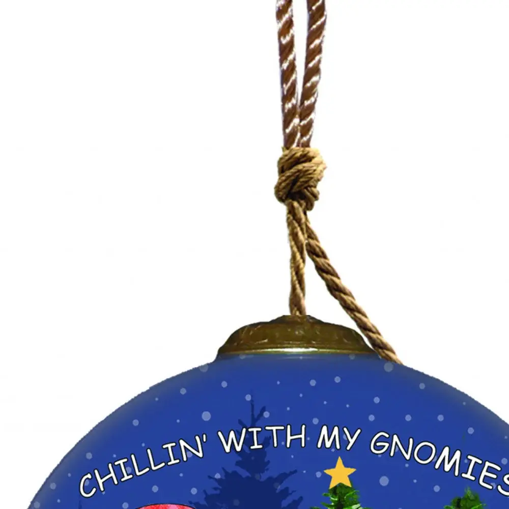 Casual Gnomes in Christmas Mode Hand Painted Mouth Blown Glass Ornament - Image 4