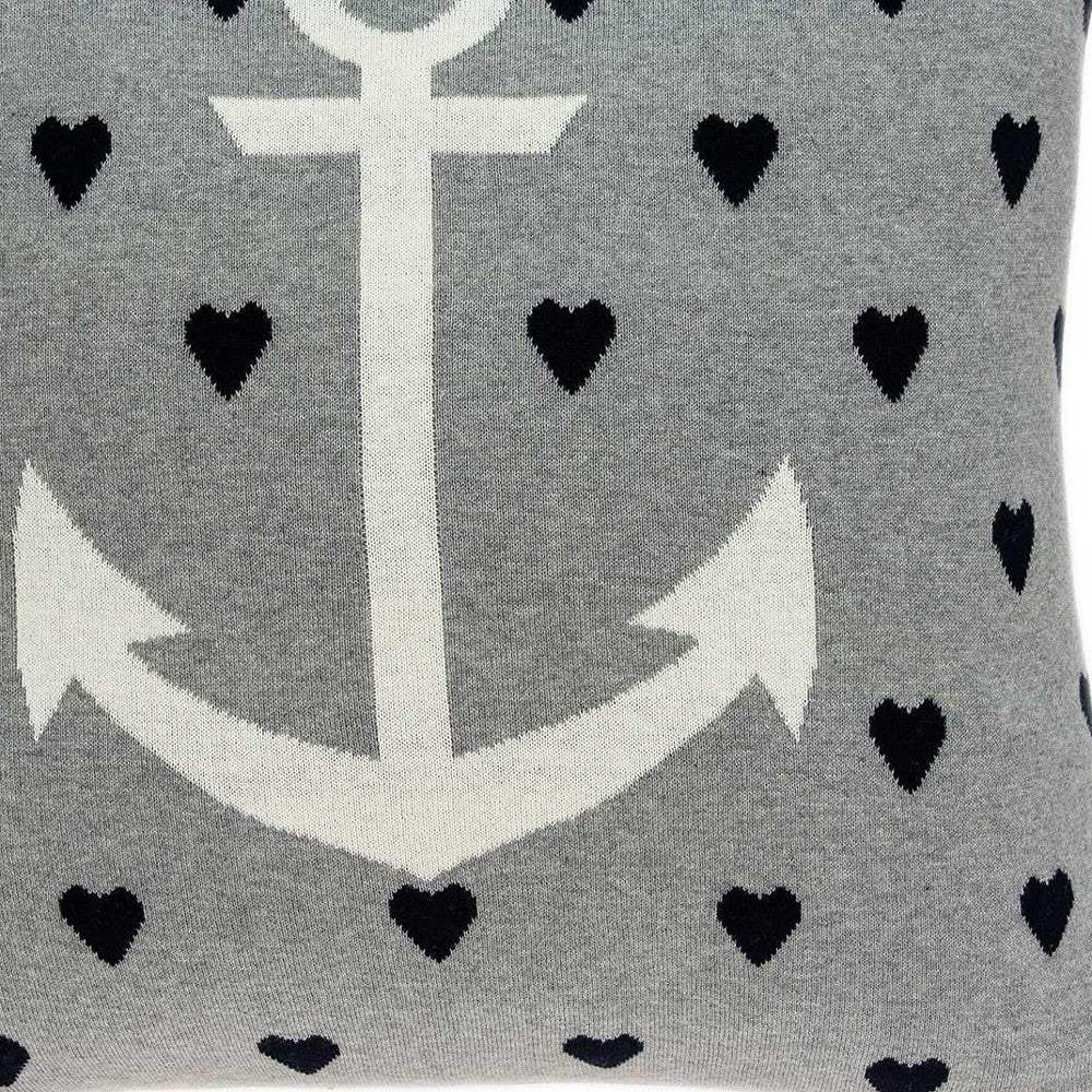 Casual Square Grey Nautical Anchor Accent Pillow - Image 6
