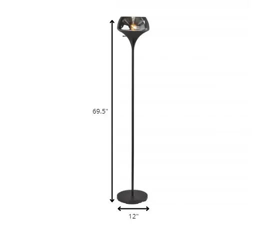 Chalice Mixed Material Torchiere With Black Metal Smoked Glass - Image 4
