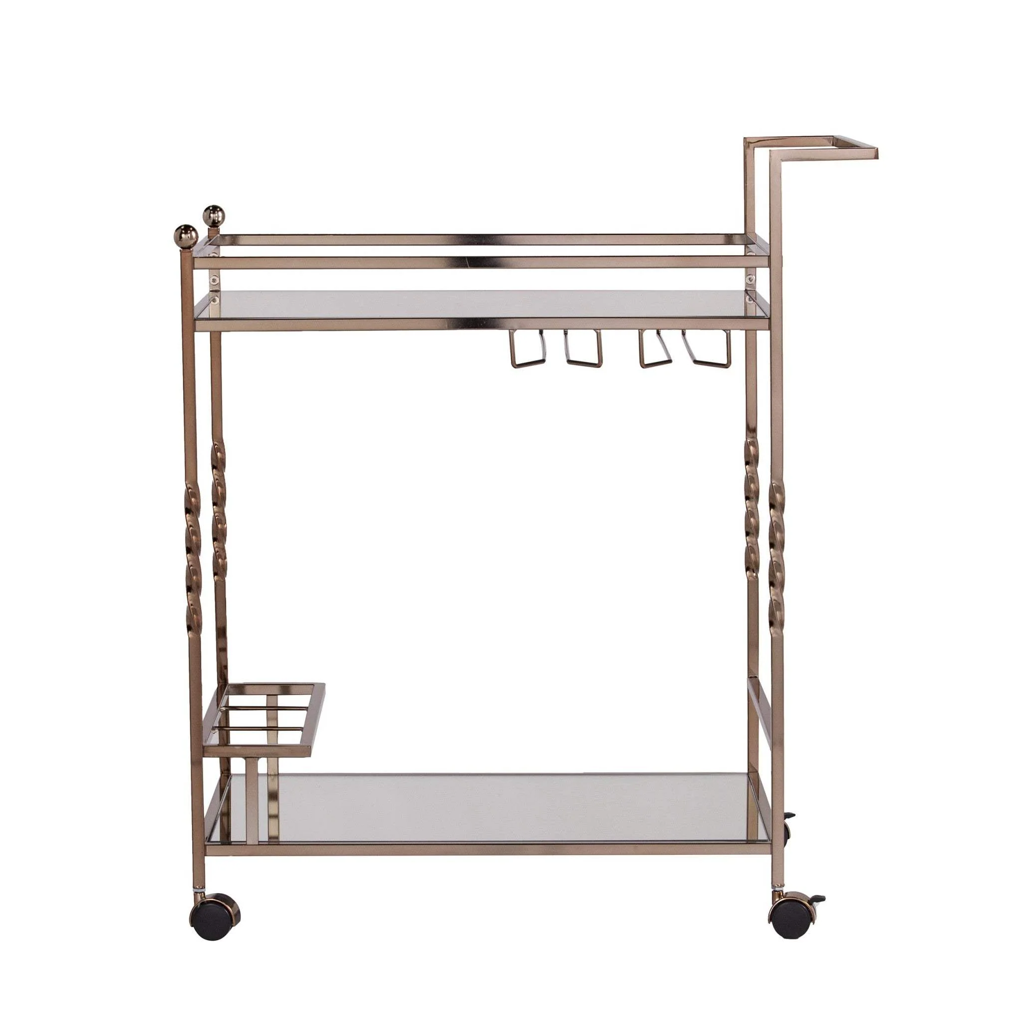 Champagne Metal And Mirrored Glass Rolling Bar Cart With Wine Storage - Image 4