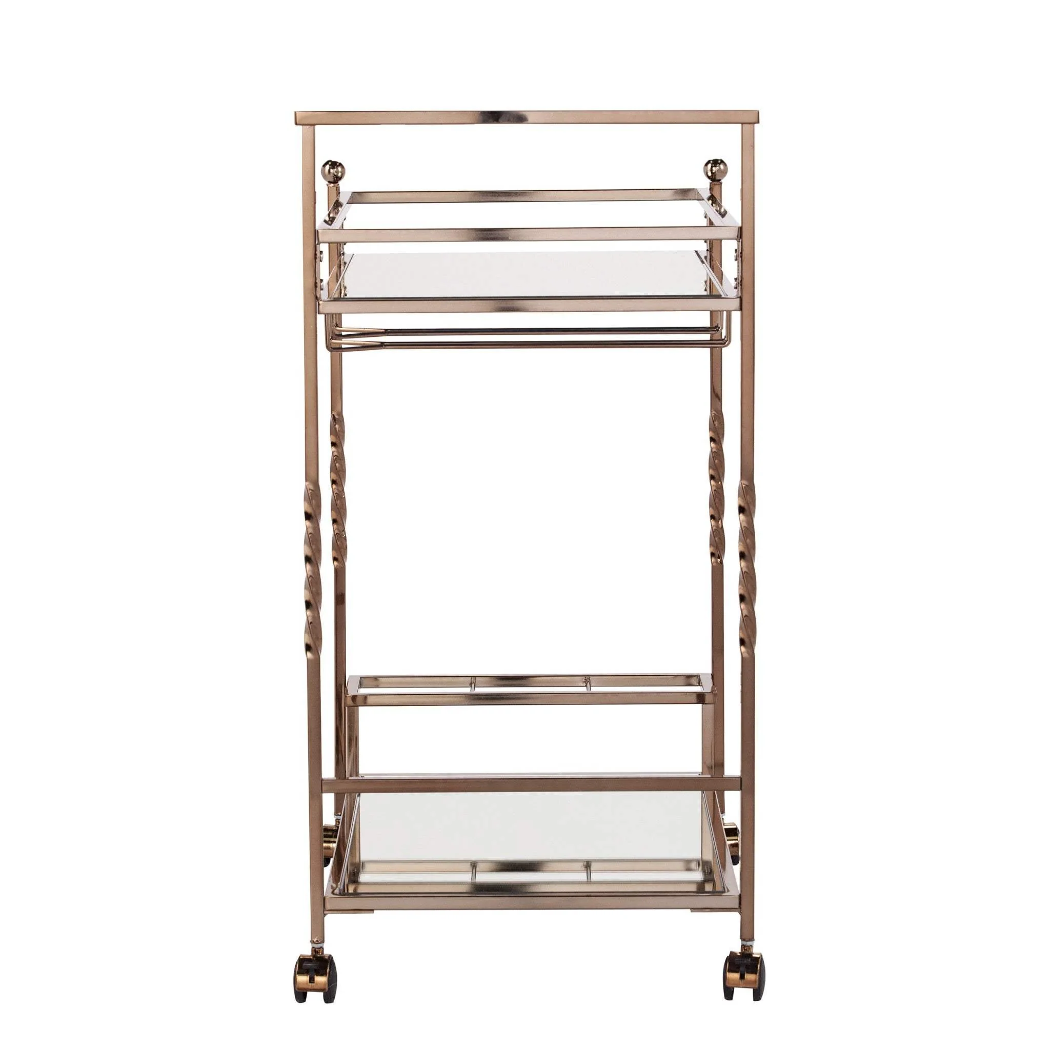 Champagne Metal And Mirrored Glass Rolling Bar Cart With Wine Storage - Image 6