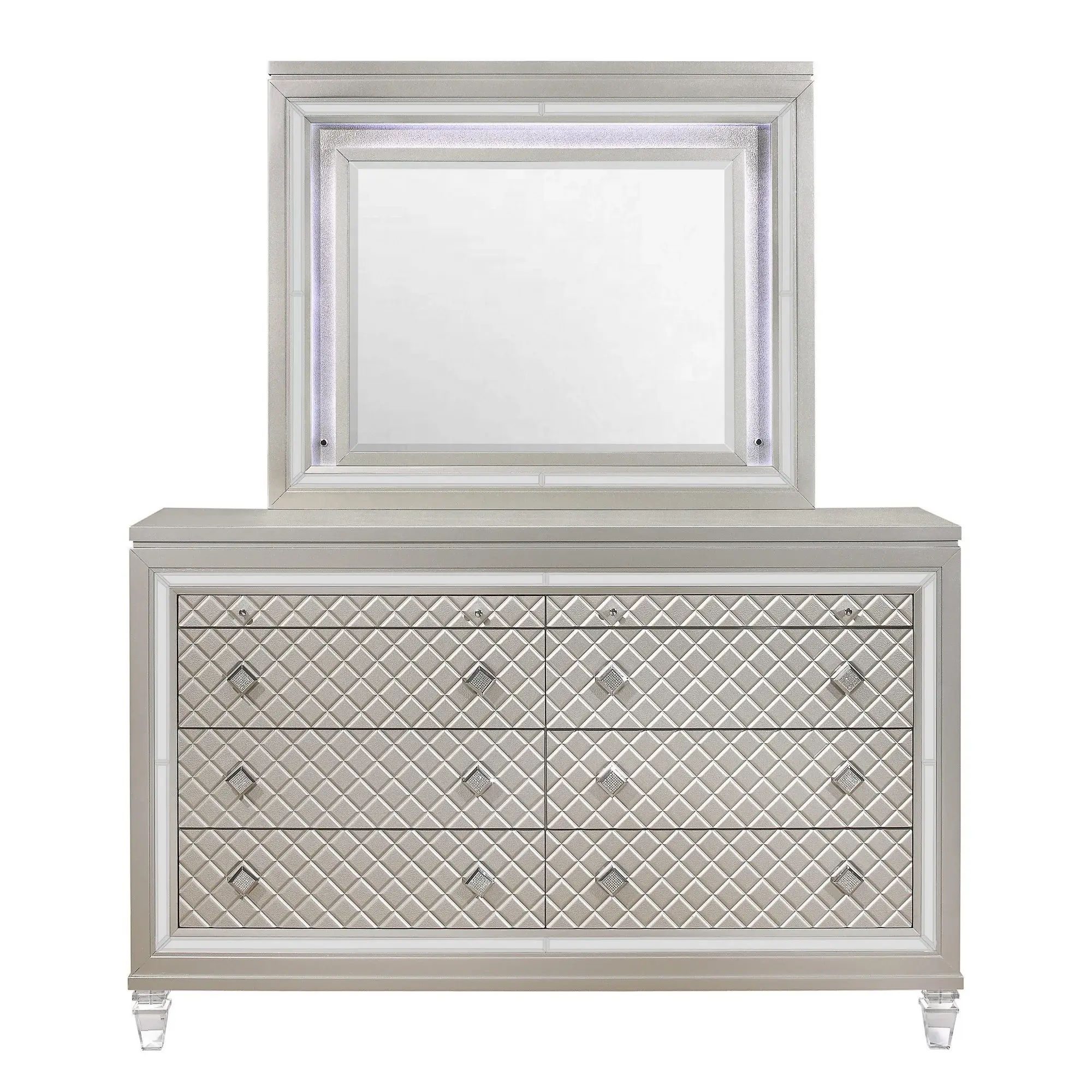 Champagne Toned Mirror Frame With A Lovely Mirrored Accents - Image 3