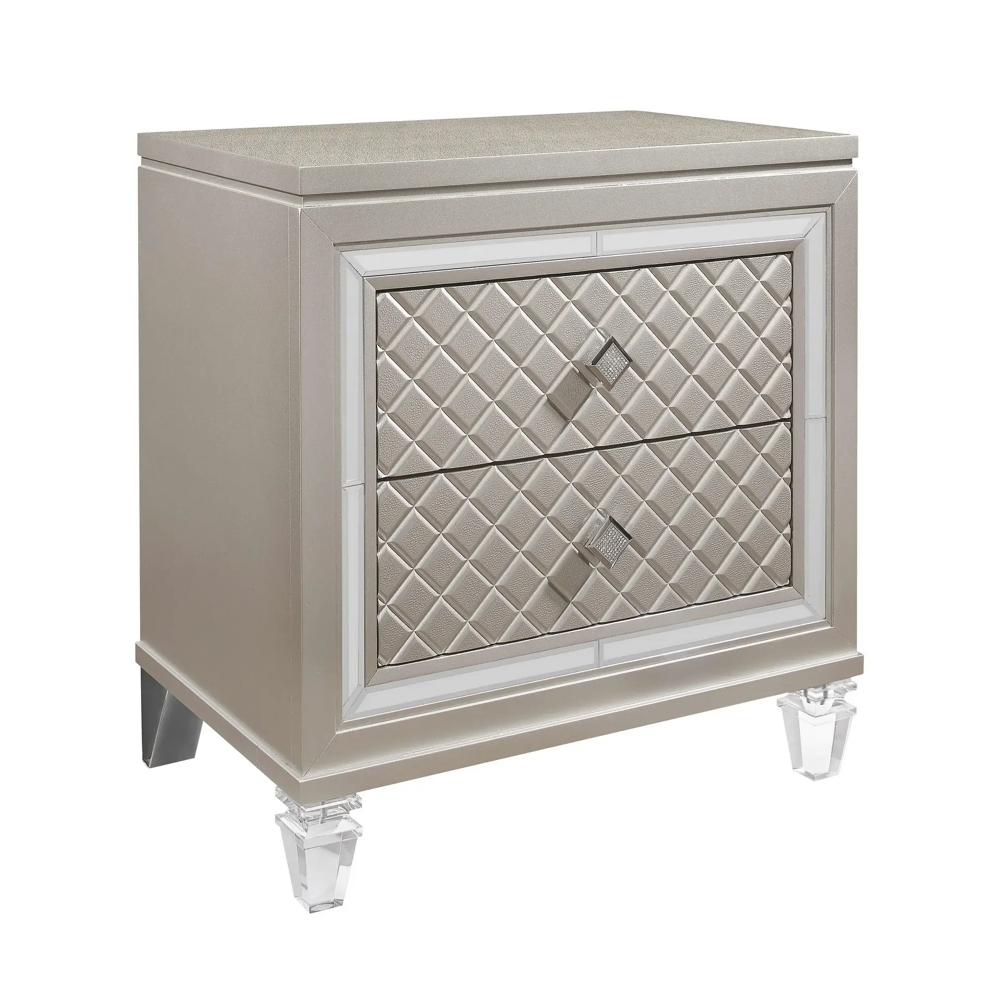 Champagne Toned Nightstand With Tapered Acrylic Legs And 2 Drawers - Image 2