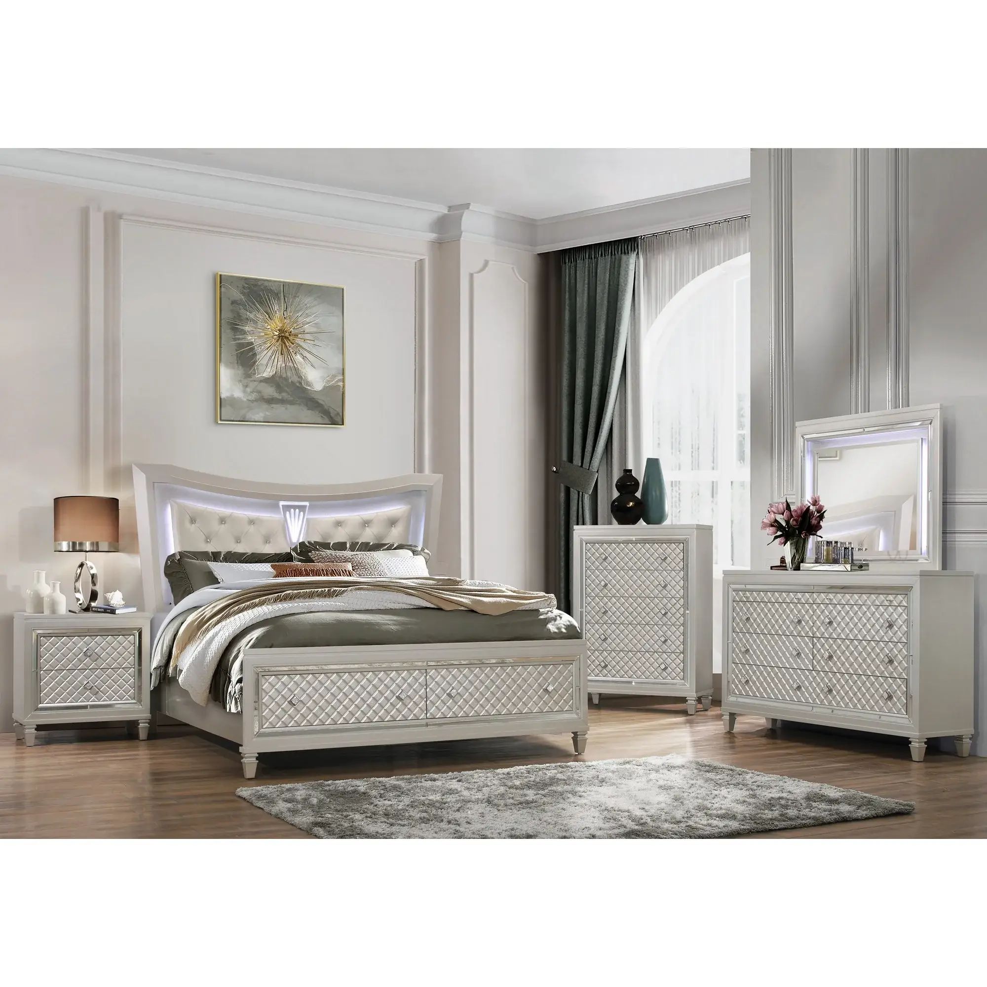 Champagne Toned Nightstand With Tapered Acrylic Legs And 2 Drawers - Image 5