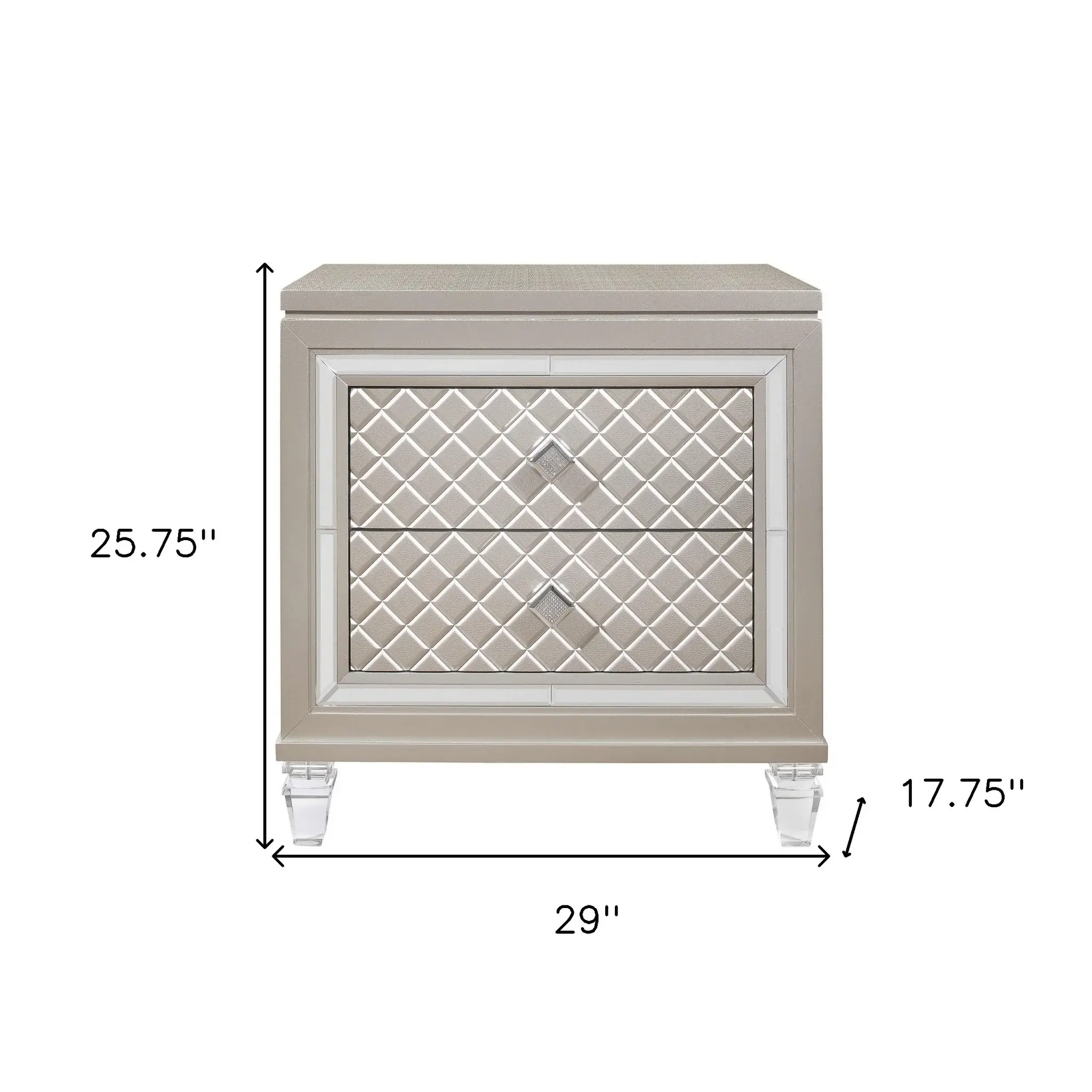 Champagne Toned Nightstand With Tapered Acrylic Legs And 2 Drawers - Image 6