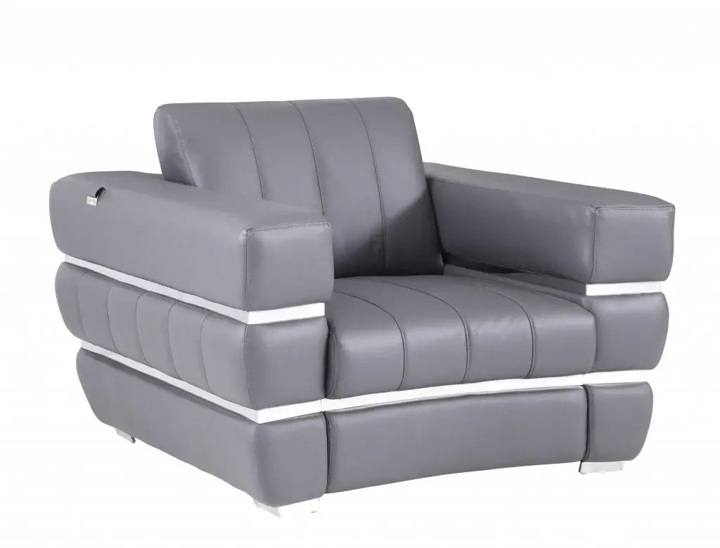 Charcoal Gray Stripe Top Grade Italian Leather Chair - Image 2