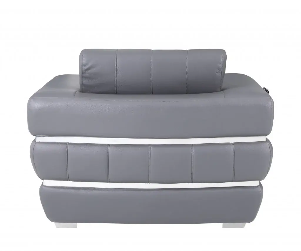 Charcoal Gray Stripe Top Grade Italian Leather Chair - Image 3