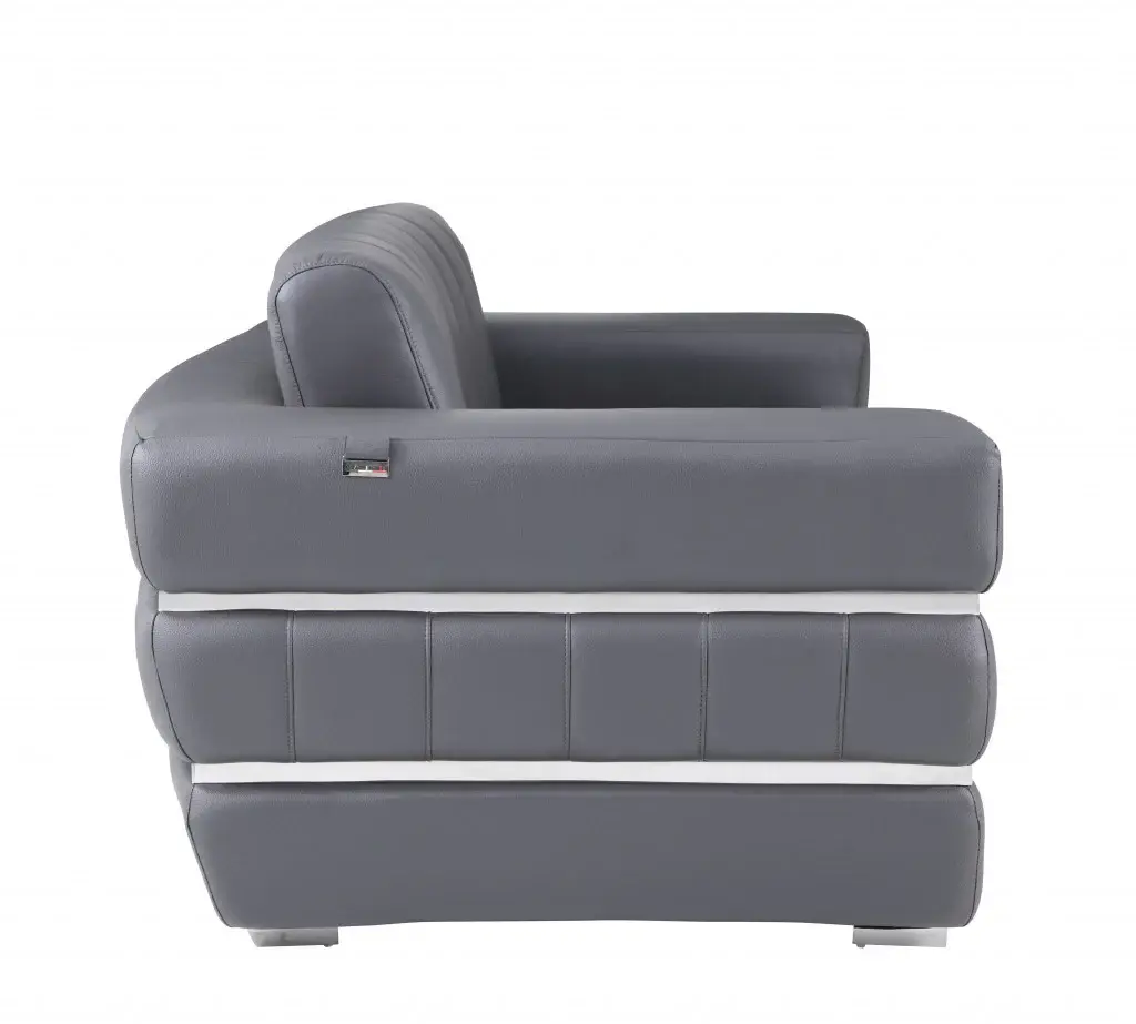 Charcoal Gray Stripe Top Grade Italian Leather Chair - Image 4