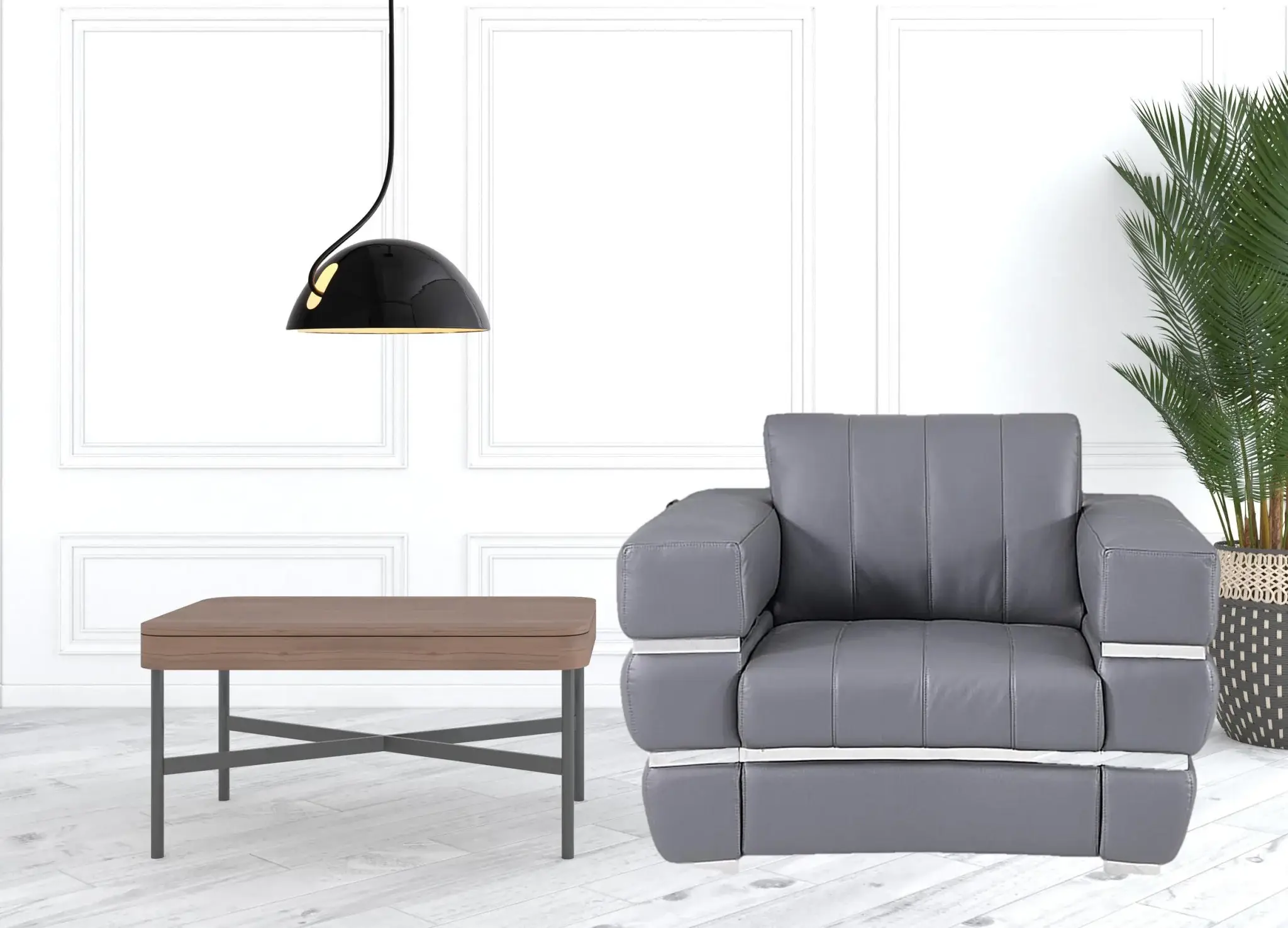 Charcoal Gray Stripe Top Grade Italian Leather Chair - Image 5