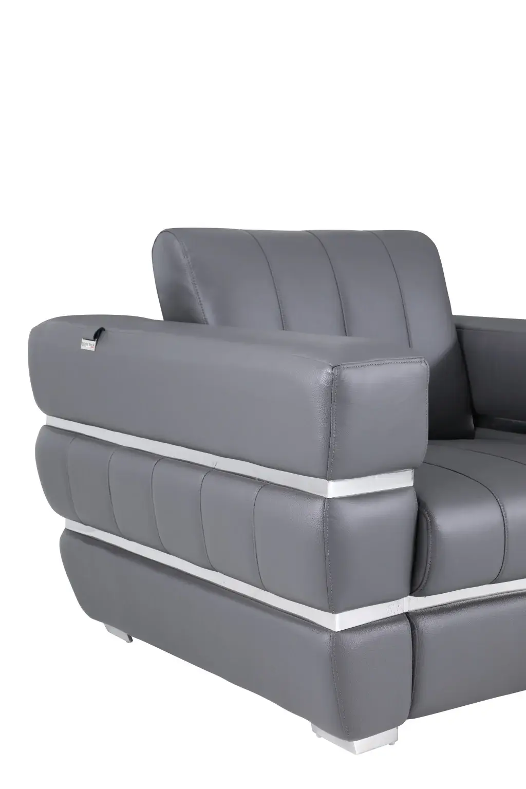 Charcoal Gray Stripe Top Grade Italian Leather Chair - Image 6