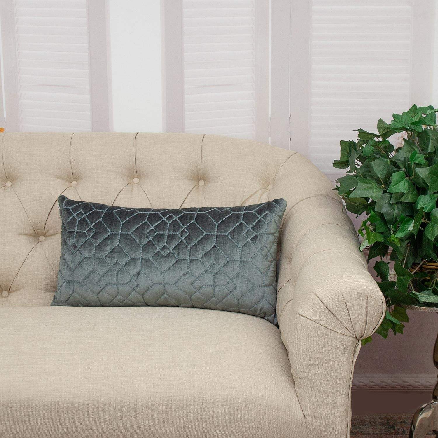 Charcoal Quilted Velvet Geo Lumbar Decorative Pillow - Image 6