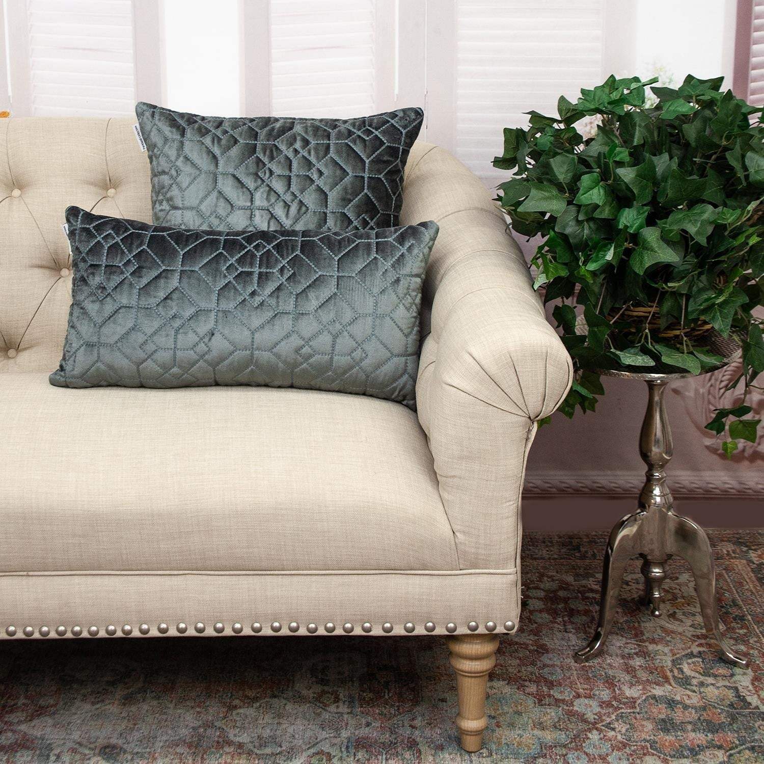 Charcoal Quilted Velvet Geo Lumbar Decorative Pillow - Image 7