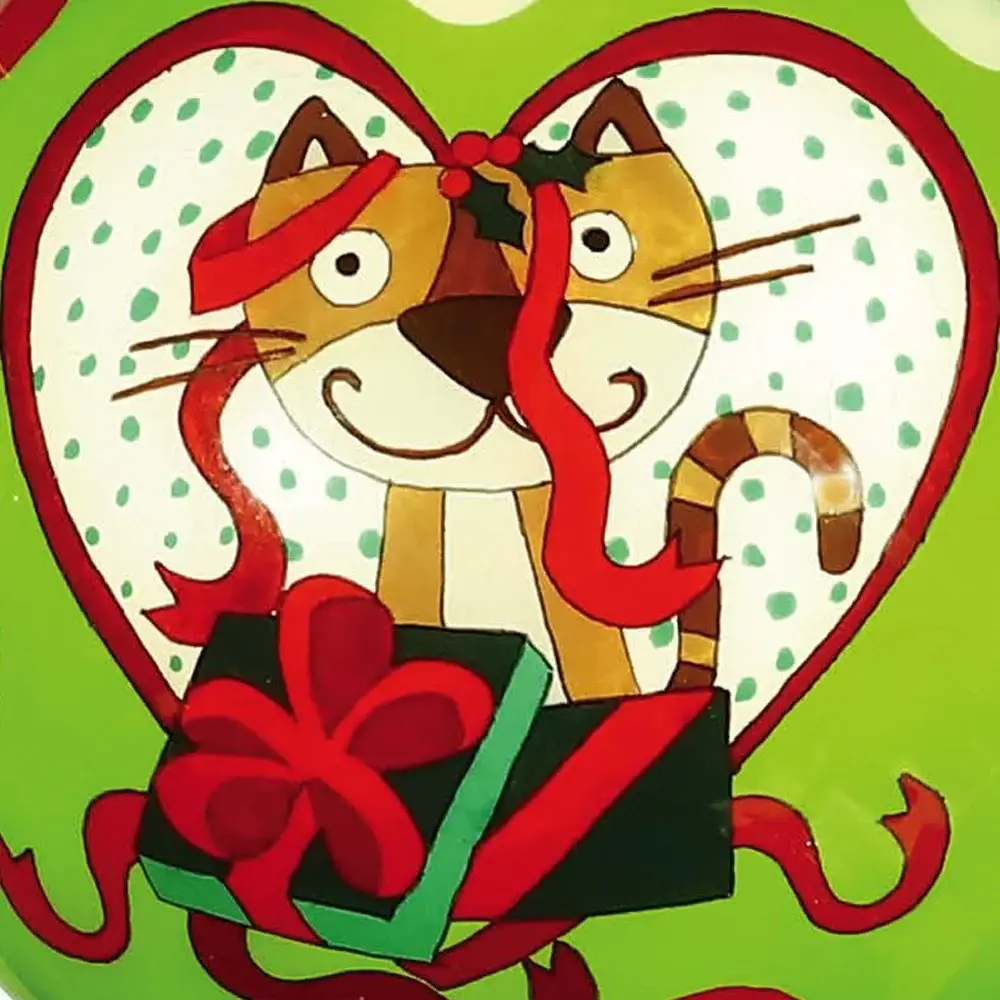 Charming Cat in a Heart Hand Painted Mouth Blown Glass Ornament - Image 3