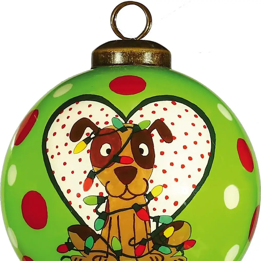 Charming Dog in a Heart Hand Painted Mouth Blown Glass Ornament - Image 2