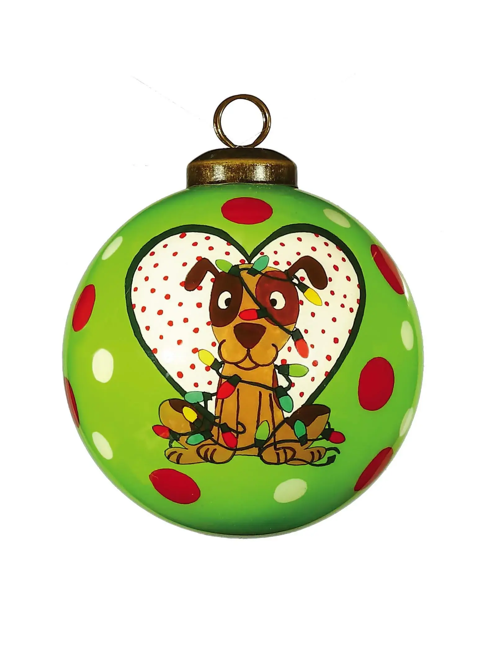 Charming Dog in a Heart Hand Painted Mouth Blown Glass Ornament - Image 3