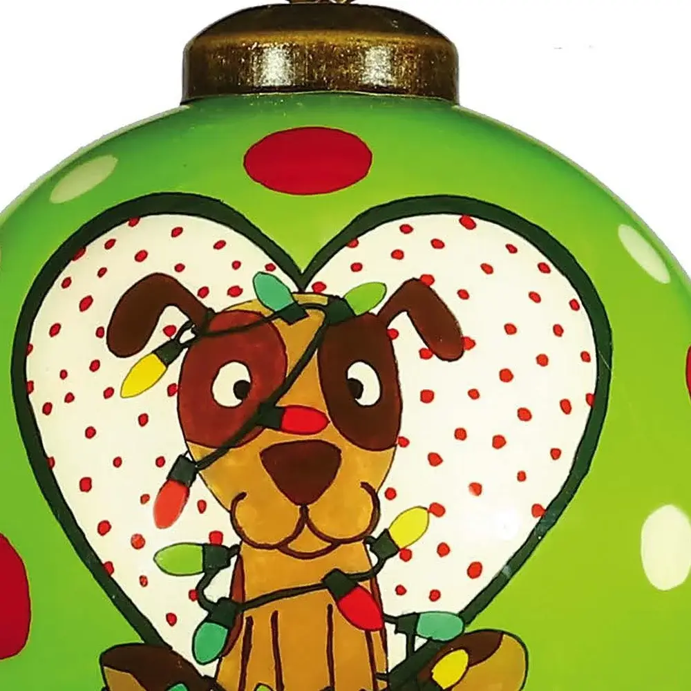 Charming Dog in a Heart Hand Painted Mouth Blown Glass Ornament - Image 4