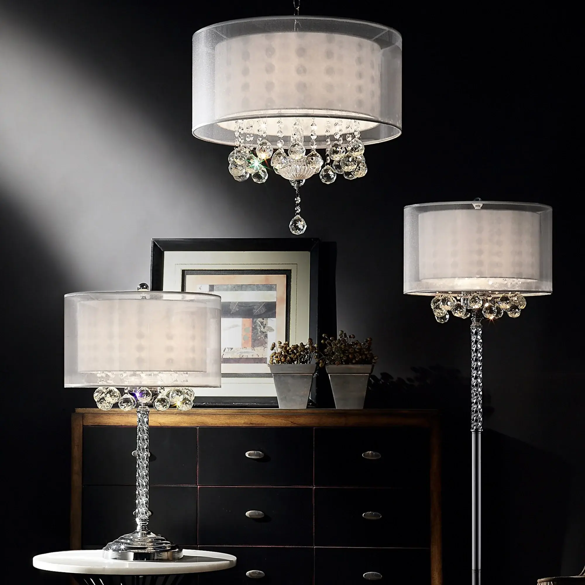 Chic Silver Ceiling Lamp with Crystal Accents and Silver Shade - Image 6
