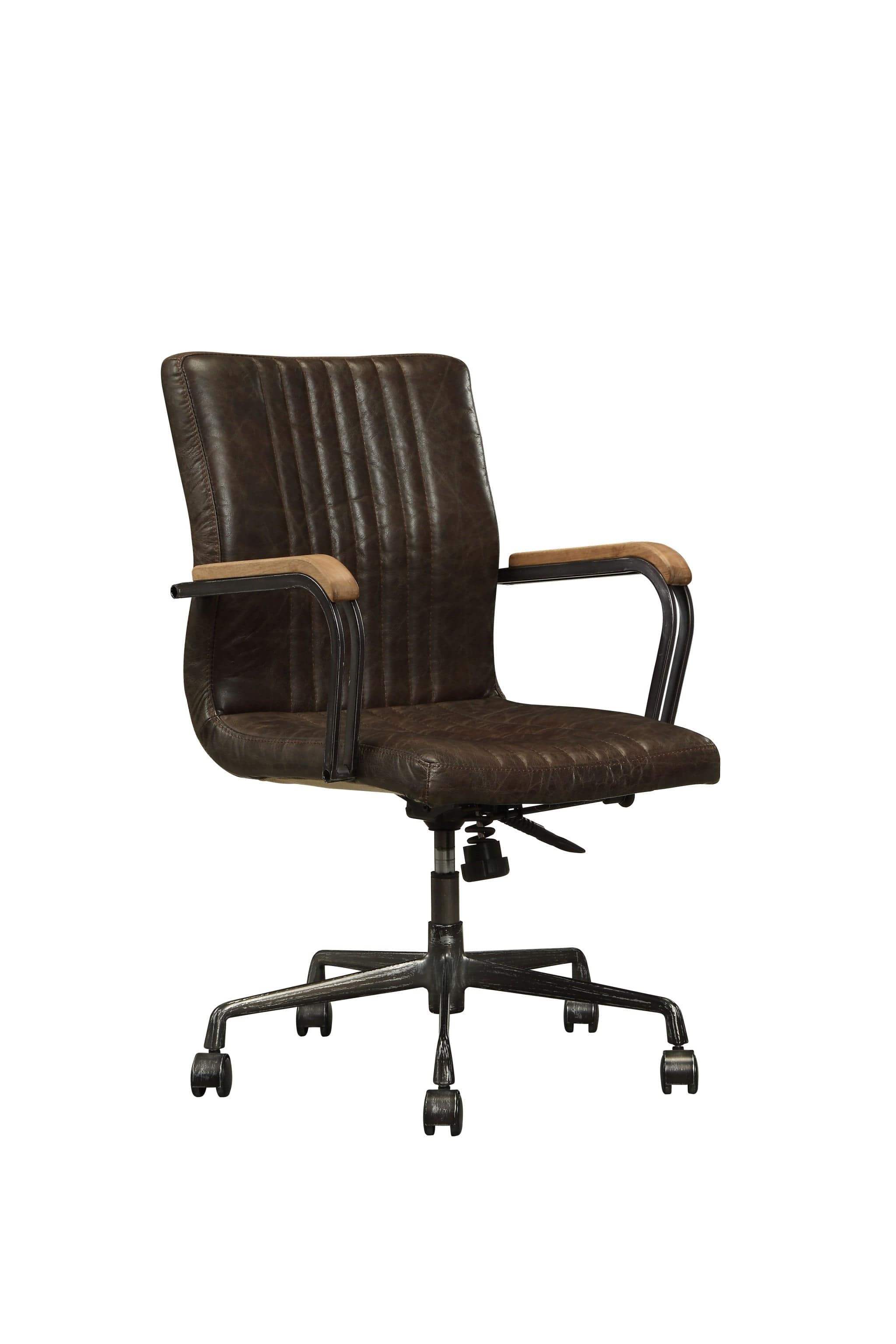Chocolate and Black Adjustable Swivel Leather Rolling Executive Office Chair - Image 3