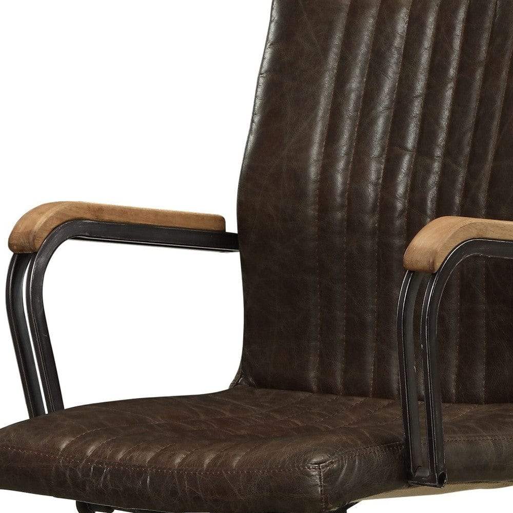 Chocolate and Black Adjustable Swivel Leather Rolling Executive Office Chair - Image 4