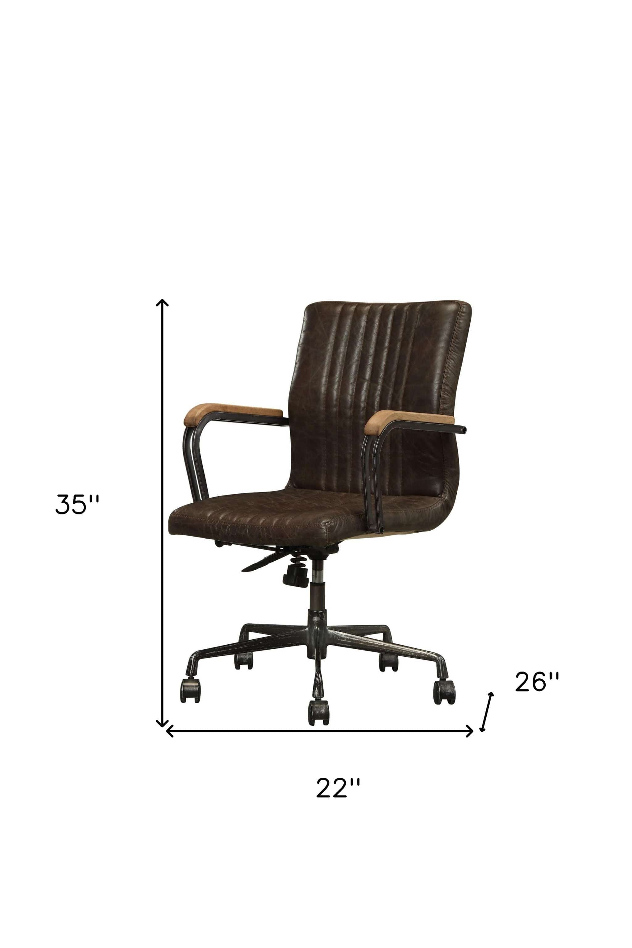 Chocolate and Black Adjustable Swivel Leather Rolling Executive Office Chair - Image 5