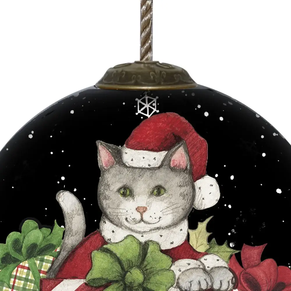 Christmas Cat with Presents Hand Painted Mouth Blown Glass Ornament - Image 4
