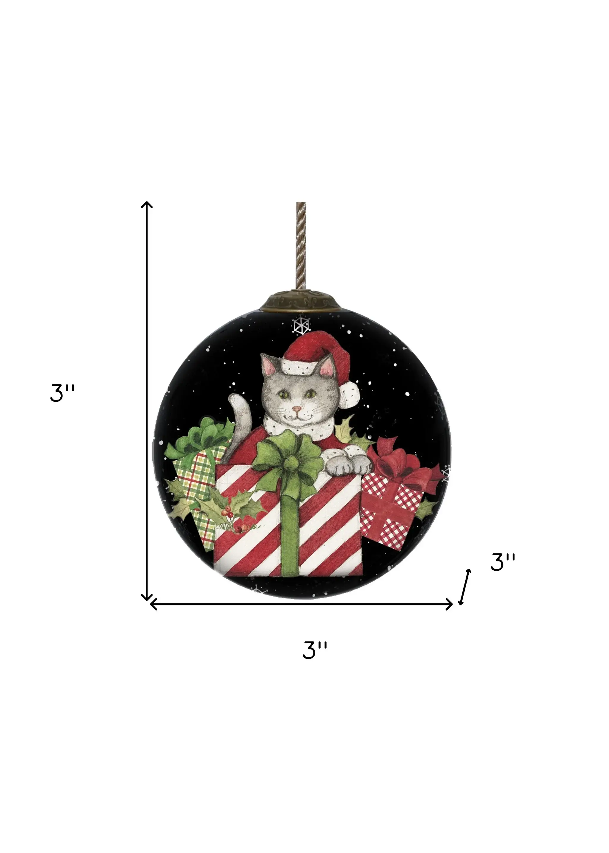 Christmas Cat with Presents Hand Painted Mouth Blown Glass Ornament - Image 5