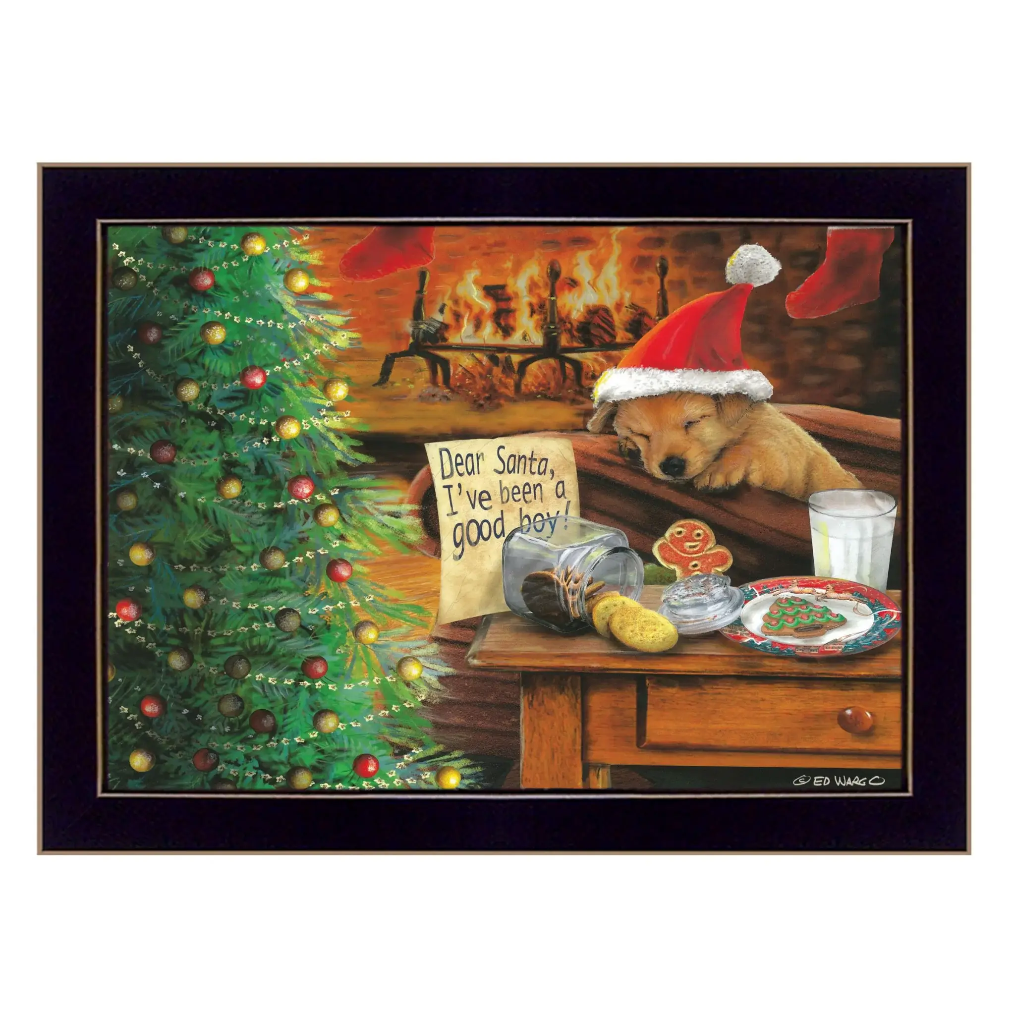 Christmas Eve Puppy Black Framed Print Wall Art - Image 2