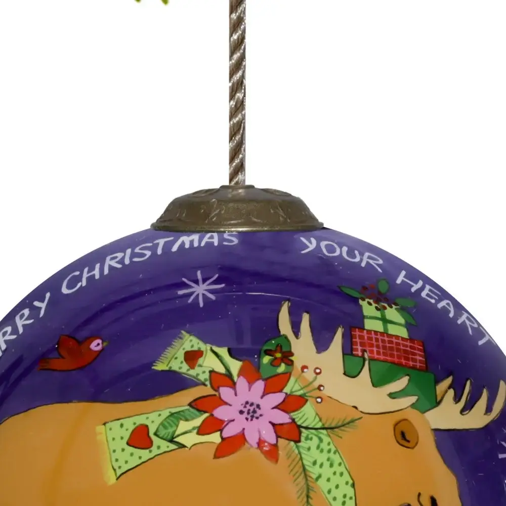 Christmas Moose Walking Hand Painted Mouth Blown Glass Ornament - Image 4