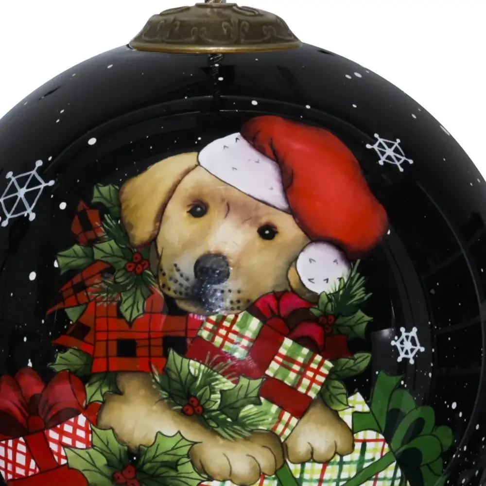 Christmas Puppy with Presents Hand Painted Mouth Blown Glass Ornament - Image 4