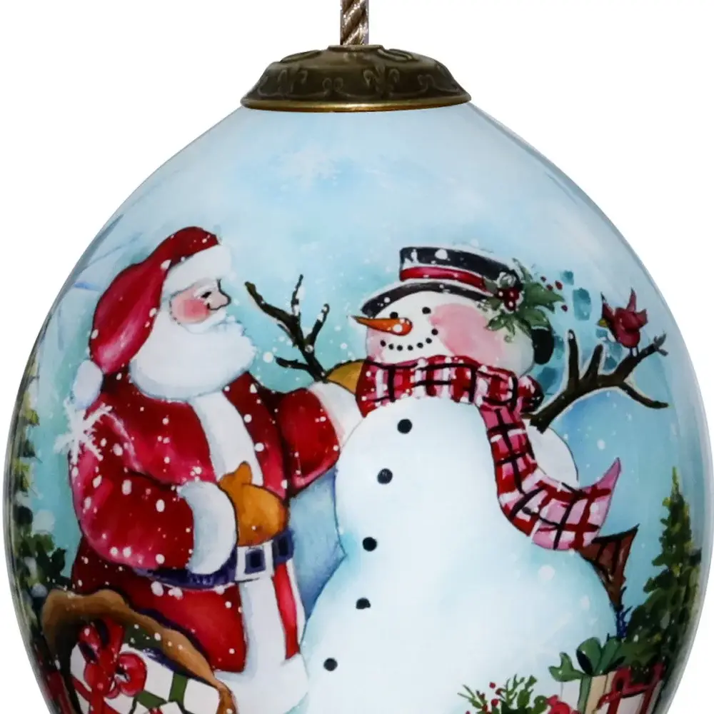 Christmas Santa and Snowman Hand Painted Mouth Blown Glass Ornament - Image 3