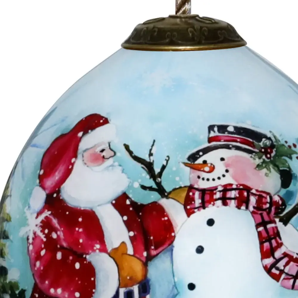 Christmas Santa and Snowman Hand Painted Mouth Blown Glass Ornament - Image 4