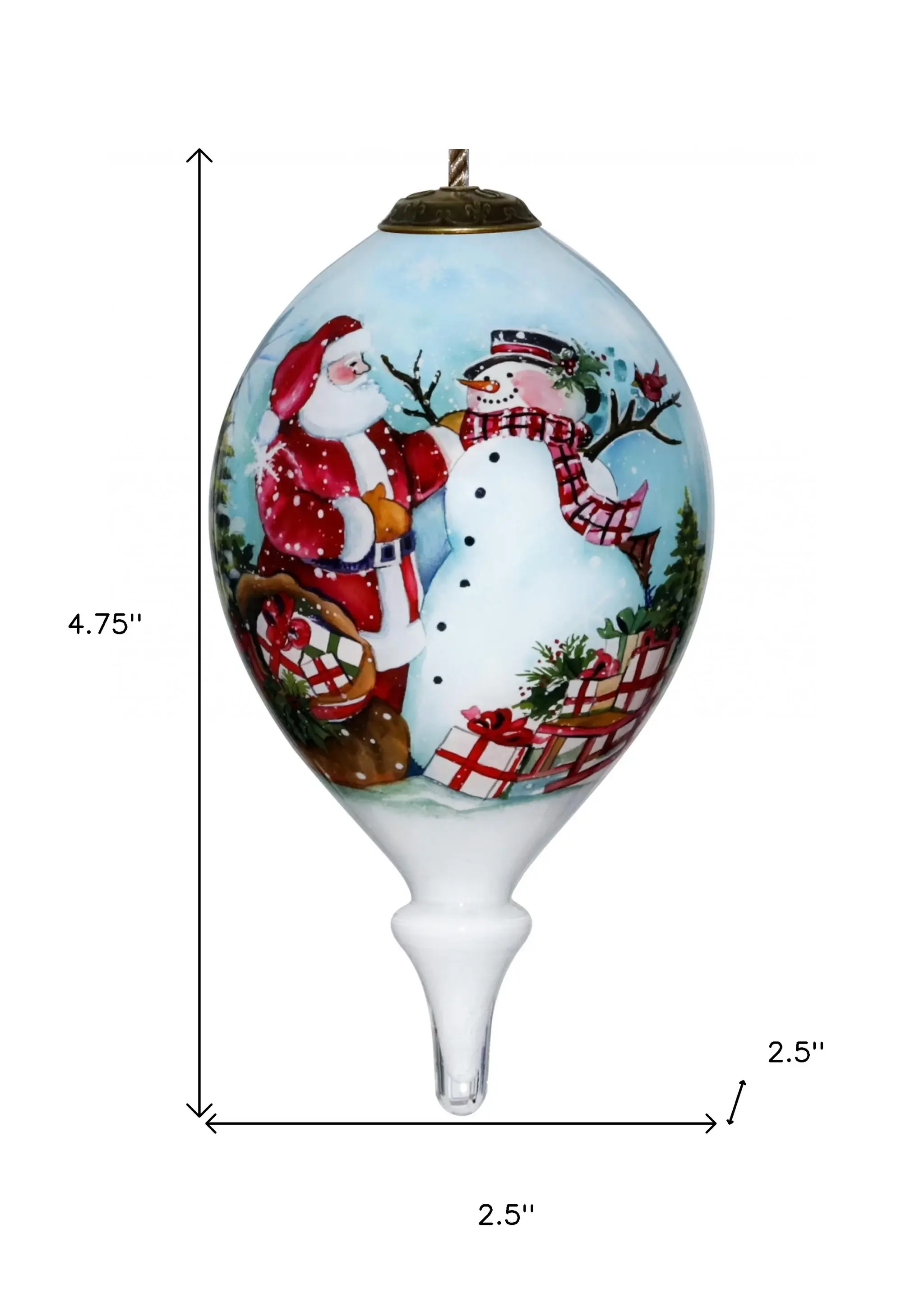 Christmas Santa and Snowman Hand Painted Mouth Blown Glass Ornament - Image 5