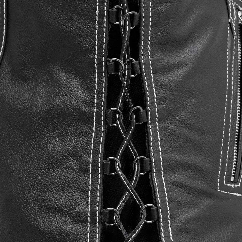 Cindy -  Women's Motorcycle Leather Vest Black - Image 5