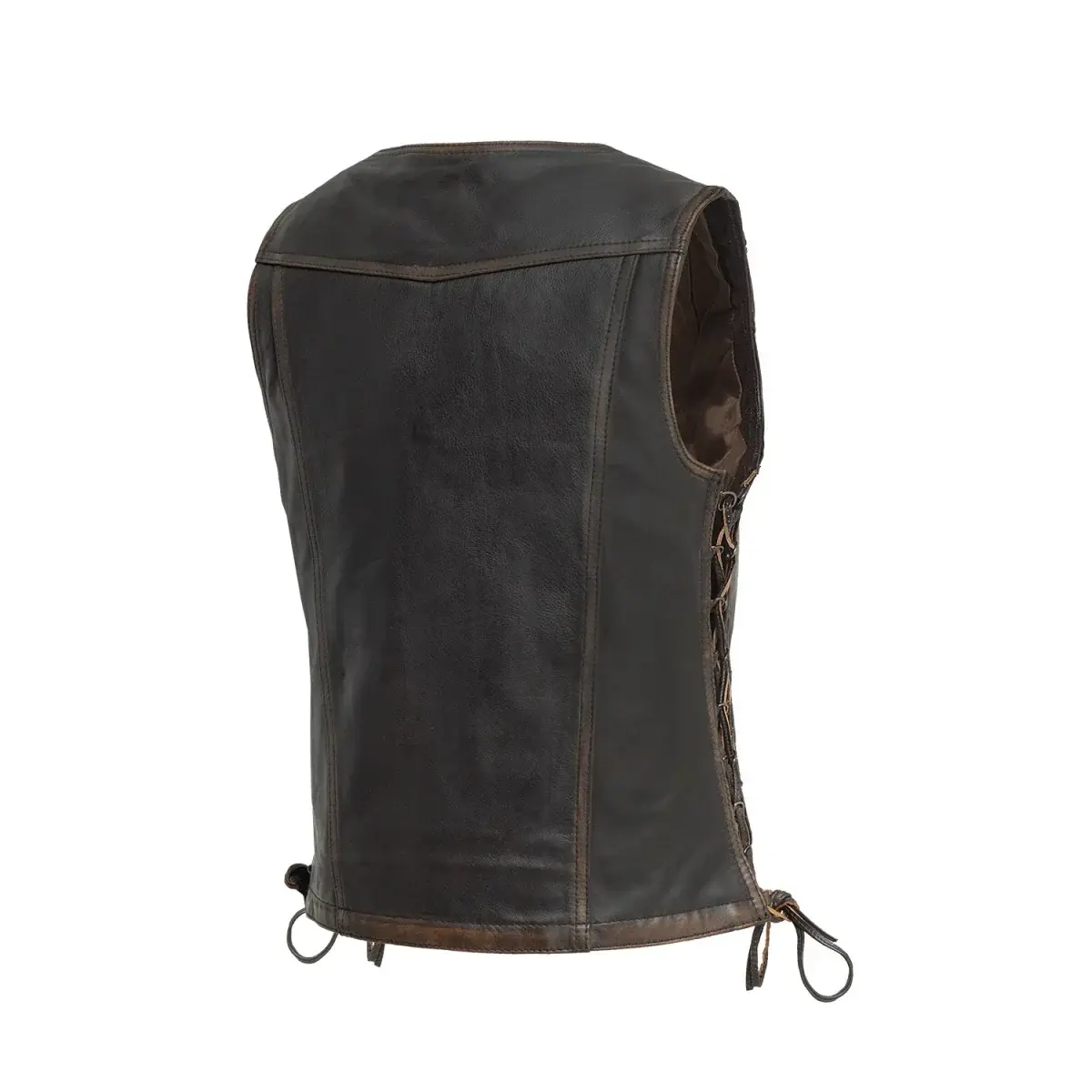 Cindy -  Women's Motorcycle Leather Vest Brown Beige - Image 2