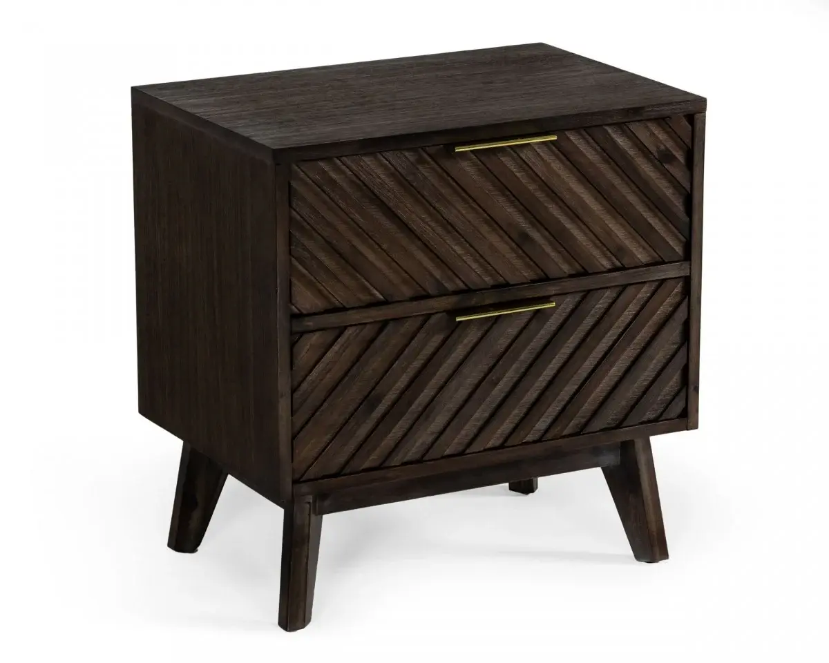 Classic Chevron Dark Brown Nightstand with Two Drawers - Image 2